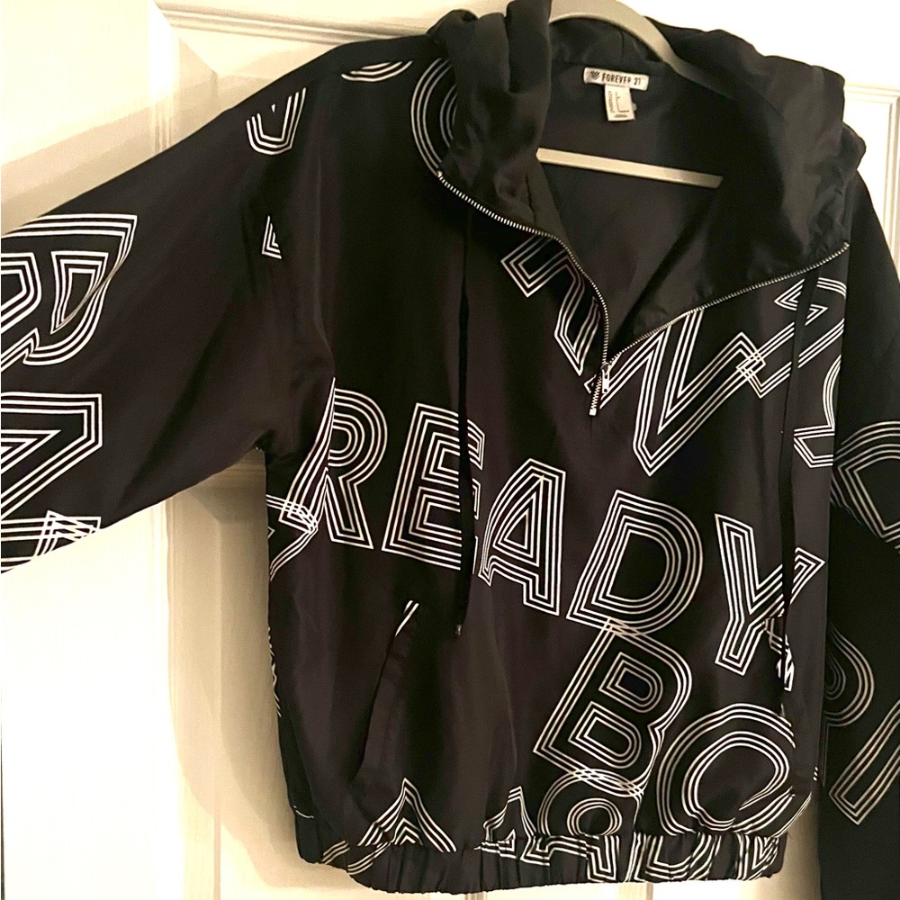 Forever 21 Black Born Ready Hoodie Sz Small with White Accents. NWOT